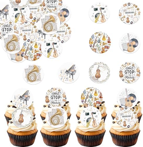36PCS Edible Musical Instrument Cupcake Toppers Wafer Paper Music Symbol Cake Picks Music Concert Cake Topper Guita Piano Violin Cupcake Picks for Concert Theme Party Decor (Musical)