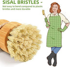 SUBEKYU Bamboo Dish Scrub Brushes for Kitchen, Cleaning Scrubber for Washing Cast Iron Pan/Pot, Natural Sisal Bristles, 1 Pack