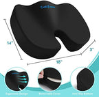 Office Chair Seat Cushion, Cooling Gel Enhanced Memory Foam Cushion for Long Sitting - Back, Sciatica, Coccyx, Tailbone Pain Relief Pillow - for Office, Gaming, Car, Wheelchair - Black, Large