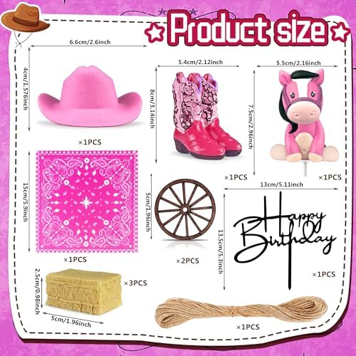 Cowgirl Cake Decorations Cowgirl Hat and Boot Cake Toppers Western Cowgirl Birthday Baby Shower for Western Theme Party Favors Supplies (Pink)