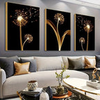 3 Pcs Golden Dandelion Art 8x12inch Wall Art for Modern Home, Office, Living Room, Bedroom Decor,Unframed Canvas Poster Wall Art