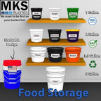 MKS Plastics 2-Gallon Bucket with Airtight Lid – Made in USA, Food Grade BPA Free Plastic, Heavy Duty Multi-Use, Metal Handle with Grip, Stackable Storage – White, 1 Pack