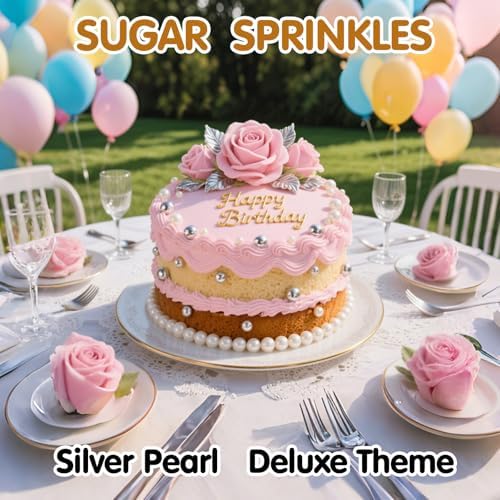 Silver Pearl Sprinkles,Edible Pearl Sugar Sprinkle for Cake Decorating,130g/4.58oz Mix Size,Festival Baking Edible Cake Decorations,Cupcake Toppers,Cookie Decorating Donuts Ice Cream Toppings,Wedding Birthday Party Valentine's Day Easter Supplies