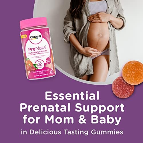Centrum Prenatal Multivitamin Gummies with DHA and Folic Acid, Mixed Berry and Orange Flavors - 60 Count, 30 Day Supply