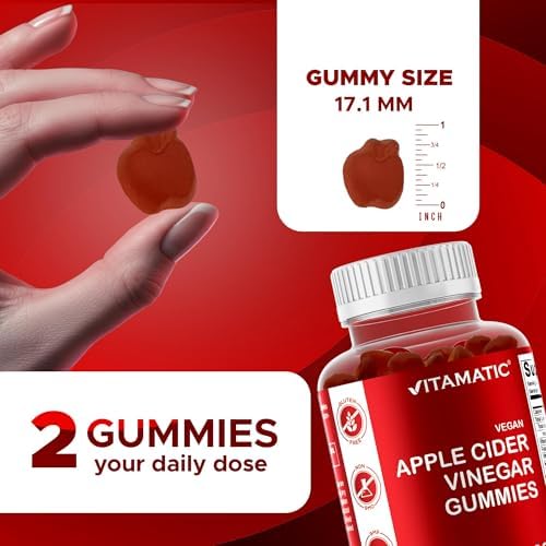 Vitamatic Apple Cider Vinegar Gummies - 1000mg per Serving - 60 Vegan Gummies - ACV Gummies for Detox, Weight Loss Support, Energy Boost, Digestion & Gut Health