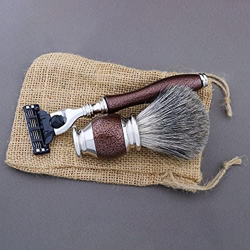 Haryali London 6Pc Mens Shaving Kit 3 Edge Razor with Black Badger Hair Shaving Brush, Stand, Soap, Bowl and Alum Perfect Set for Men