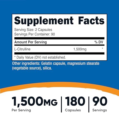 Nutricost L-Citrulline 1500mg, 180 Capsules - 750mg Per Capsule, Gluten Free, Non-GMO, Packaging May Vary