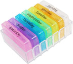 Portable Day Pill Organizer Cell Storage Easy-Access Compartmental Design for Vitamins and Medication Hard Travel-Friendly Daily Medication Case