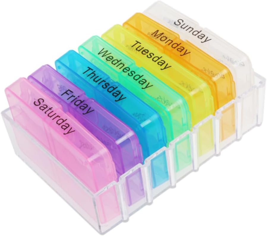Portable Day Pill Organizer Cell Storage Easy-Access Compartmental Design for Vitamins and Medication Hard Travel-Friendly Daily Medication Case
