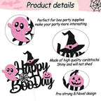 Happy Boo Day Cake Topper Pink and Black Halloween Cake Decoration Halloween Ghost Witches Bat Spider Pumpkin Theme for Kids Girl Birthday Baby Shower Party Supplies