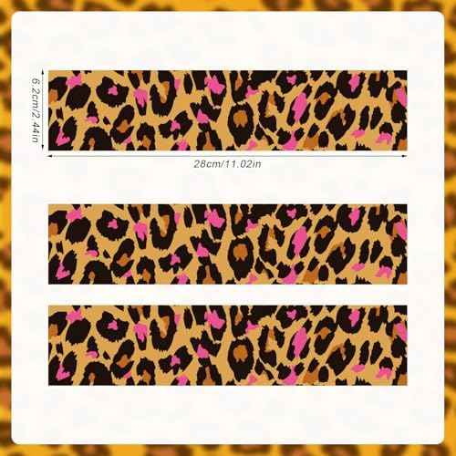 3pcs Pink Leopard Edible Cake Borders, 11.02x2.44in Pre-Cut Edible Wrap Strips Glutinous Rice Paper Birthday Cake Decorations for Leopard Theme Birthday Party Supplies