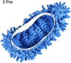 MECCANIXITY Washable Cleaning Shoes Cover Multifunction Chenille Duster Mop Slippers Foot Socks for House Floor, Pack of 2 Blue