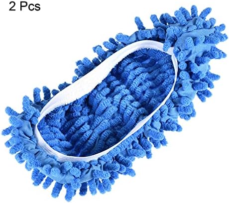 MECCANIXITY Washable Cleaning Shoes Cover Multifunction Chenille Duster Mop Slippers Foot Socks for House Floor, Pack of 2 Blue