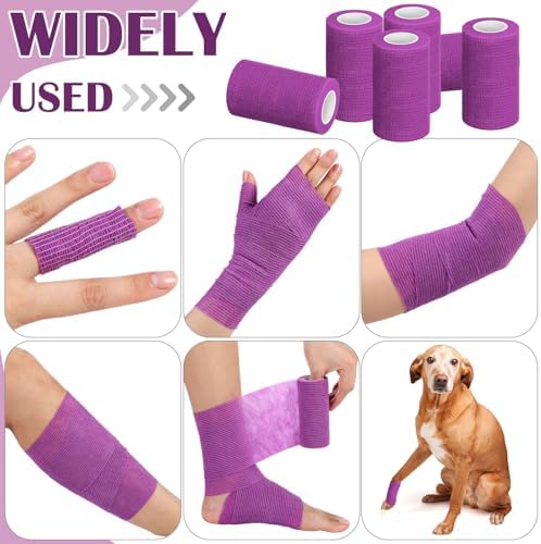 Treela 36 Pcs Self Adherent Bandage 4" X 5 Yard Wrap Breathable Cohesive Bandage Elastic Adhesive Tape for Stretch Athletic Sports Wrist Ankle(Purple)
