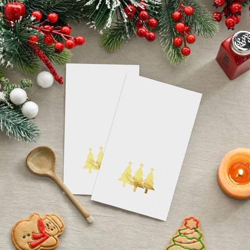Horaldaily 100 Christmas Disposable Paper Decorative Guest Napkins, Gold Foil Christmas Trees Hand Towel for Party Lunch Dinner Kitchen Bathroom