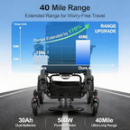 40 Miles Long Range Electric Wheelchair for Adults, Foldable Motorized Wheelchair with 2 Removable 15Ah Batteries, All Terrain Power Wheelchairs for Senior, Black (Black, 2 * 15Ah)