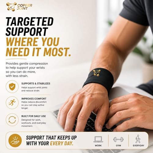 CopperJoint Compression Wrist Sleeve – Copper Hand Brace, Copper Wrist Compression Sleeve, Weight Lifting Wrist Support Brace, Hand Support for Sore Muscles, Yoga, Bowling, Sports - 1 Pair Medium