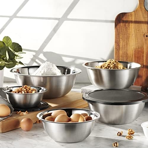 WHYSKO Stainless Steel Mixing Bowl Set, 10 Piece Stainless Steel Mixing Bowls with Lids Set for Food Prep Storage and Serving, Dishwasher Safe for Kitchen Baking Cooking, Silver