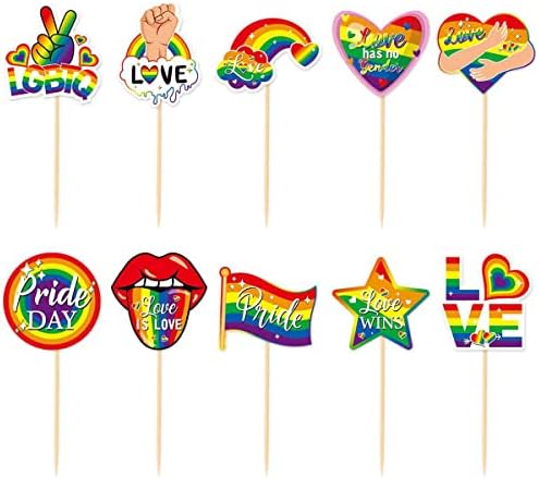 30pcs Gay Pride Cupcake Toppers LGBTQ Rainbow Party Supplies Cake Decoration Love is Love Cake Picks for Pride Day Party Favors Love Cake Decorations for Happy Pride Day Party Decorations Supplies