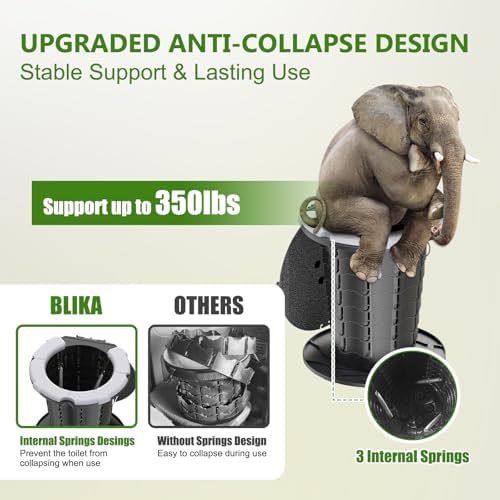BLIKA Upgraded Retractable Portable Toilet with Soft Cushioned Seat, 350LBS Foldable Camp Toilet for Adults & Kids, Compact Travel Toilet for Camping, Hiking, RV Travel, Road Trips