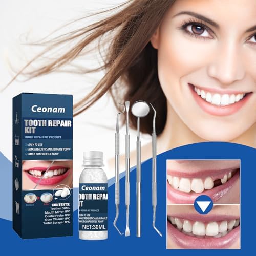 Tooth Repair Kit - Temporary Fake Teeth Replacement Kit with Dental Mirror Tools for Temporary Restoration of Missing & Broken Teeth Replacement Dentures