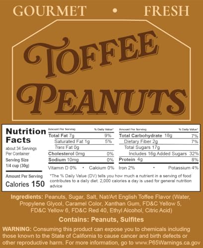 Toffee Peanuts – Crunchy Candy-Coated Sweet Nuts & Candied Peanuts in Rich English Toffee, Sweet & Salty Gourmet Peanut Snack, Made in USA, Resealable Party Size Bag, 2.25 Pounds (36 ounces)