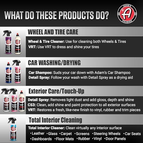 Adam's Essential Car Wash Kit (24-Item) - Auto Detailing Car Care Cleaning Kit with Foam Gun & Bucket Car & Truck Lovers, Dads, Moms and DIYers