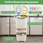 Goplus 11 Gallon Kitchen Trash Can with Lid, 3-Layer Sorting Trash Bin with 2 Removable Buckets, Drawer, Step Pedal & Wheels, Vertical Garbage Bin, Waste Container for Living Room Kitchen Bathroom