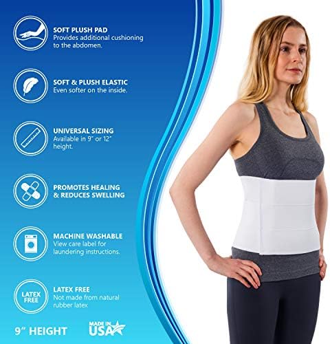 NYOrtho Abdominal Binder for Women - Soft Belly Wrap for Post-Surgery Recovery, Swelling, Hernia & Core Support - Plush, Adjustable, Latex-Free Compression Belt - 3 Panel 9" High - Small 30"-45"