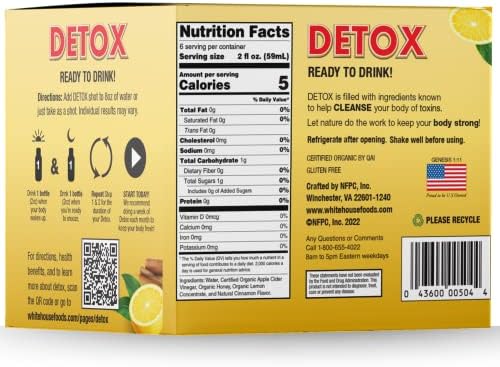 White House Detox Apple Cider Vinegar Shots, Raw Unfiltered, On the Go (Detox, Pack of 24)