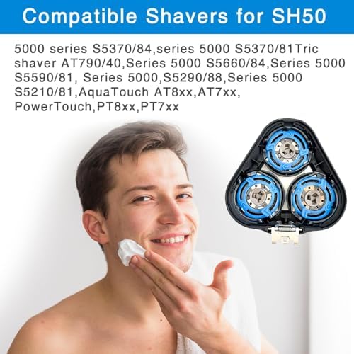 SH50 Replacement Shaver Heads Compatible with Philips Norelco Series 5000 (S5xxx) Electric Razors,SH50 Blades Compatible with Philips Norelco Series 5000 Replacement Heads