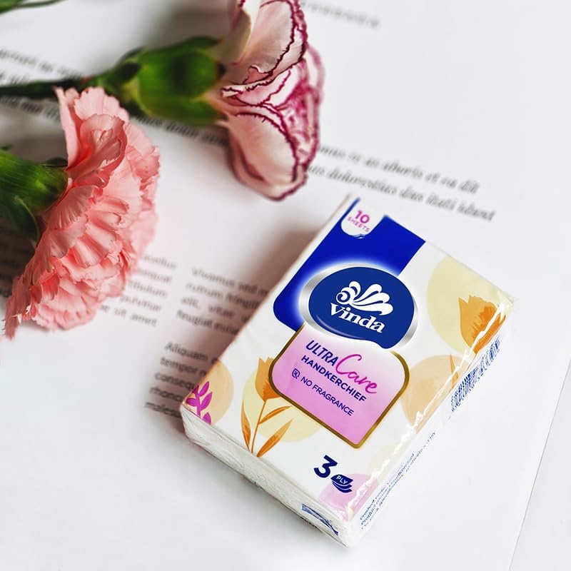 Vinda 3-Ply Mini Ultra Care Pocket Tissues, Portable Series Facial Tissue, Travel Size for Use in All Occasions (12 Packs of 10 Tissues)