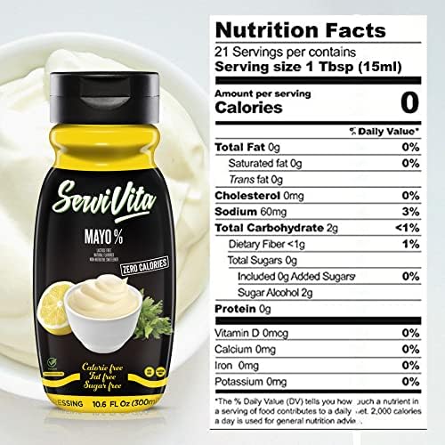 Fat Free MAYO MAYONNAISE Sauce Zero Calories and Fat Free Mayo 10.6 FL OZ - No Sugar Mayonnaise Sauce Gluten-Free, Non-GMO, Vegan and Keto Friendly - ServiVita