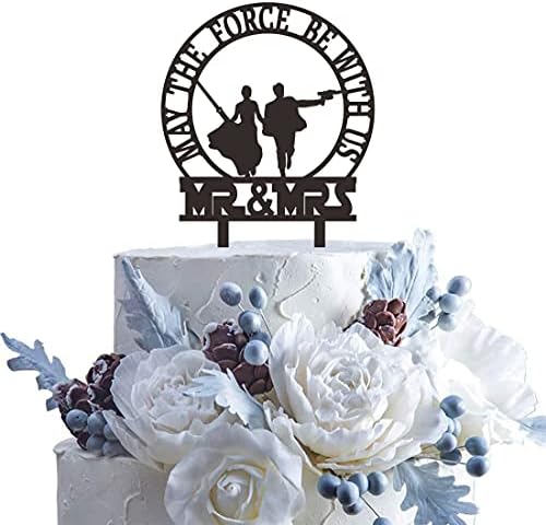 May The Force Be With US Wedding Cake Topper, Gun Couple Theme Wedding Cake Topper, Funny Mr And Mrs Cake Decorations