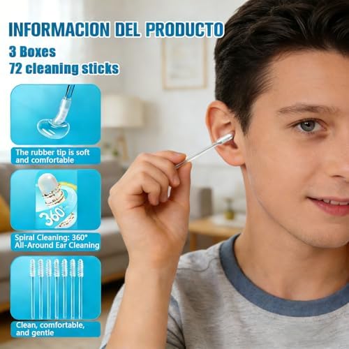 Sticky Ear Cleaning Sticks – Gentle, Visible Ear Care, Sticky Ear Swabs, Reusable Adhesive Soft Head Swabs, Adhesive Ear Cleaning Sticks for All Ages (3 Box)