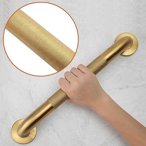 Shower Grab Bar, 2 Pack 16 Inch Gold Bathroom Grab Bar, 1.25" Diameter 304 Stainless Steel Anti-Slip Grab Bars for Bathtubs and Showers, Handicap Shower Grab Bar for Seniors Elderly