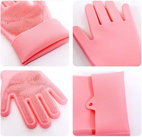 Dishwashing Gloves Silicone Cleaning Reusable Scrub Gloves for Wash Dish,Kitchen, Bathroom