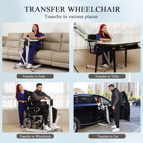 Electric Patient Lift Transfer Chair for Home - Foldable, Electric Transfer Lift Wheelchair for Car, Heavy Duty Transfer Chairs for Seniors, Adjustable Height/Base Width, 275 lbs