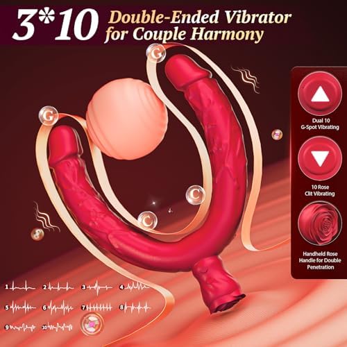 Double Dildo Sex Toys - G-spot Vibrator Double Sided Ended Lesbian Sex Toys for Couple with 10 Vibrating Modes, Long Realistic Strapless Dildo for Anal Pegging Play, Adult Rose Toys for Women Gay