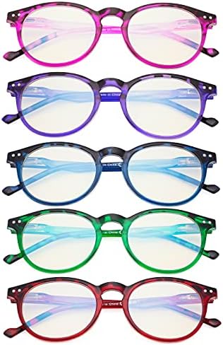 Eyekepper 5 Pack Fashionable Blue Light Filter Glasses Women - Anti Digital Glare Oval Round Computer Reading Glasses +1.25