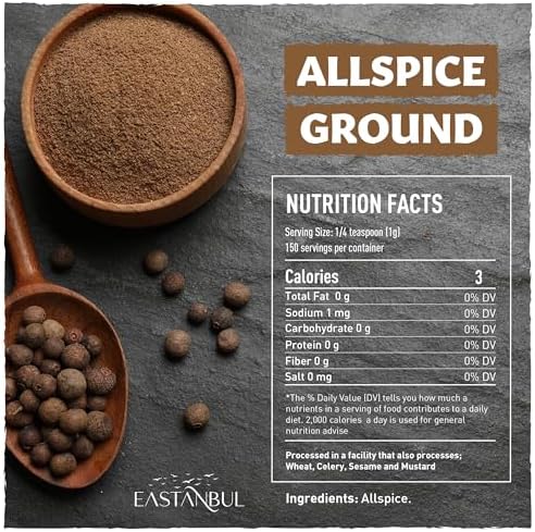 Eastanbul Allspice Ground, 5.29oz, All Spice Seasoning, Ground Allspice, All Spice Powder for Cake, Pimento, Yenibahar, Natural, Vegan, Non GMO