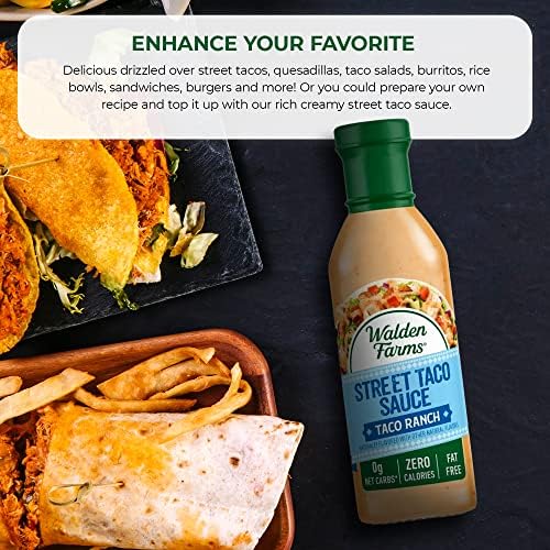 Walden Farms Street Taco Sauce Taco Ranch – Calorie-Free, Gluten-Free, Low Carb, Keto-Friendly, Sugar-Free, Spicy Taco Ranch Flavor – 12 oz Bottle