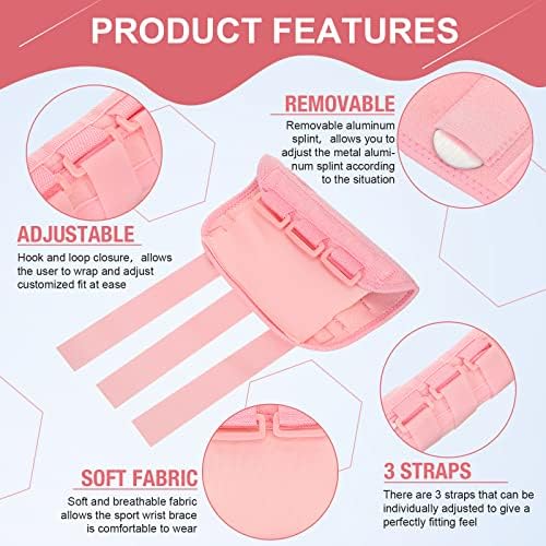 SATINIOR 2 Pieces Carpal Tunnel Wrist Brace Support Removable Metal Wrist Splint for Women Men, Three Adjustable Compression Straps for Tendinitis Sports Injuries Pain Relief