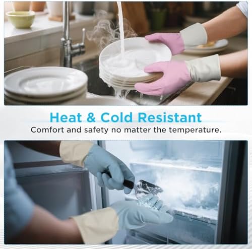 Household Rubber Gloves Non-Slip Dishwashing Cleaning for Kitchen & Bathroom Reusable (2 Pairs Pink+Blue)