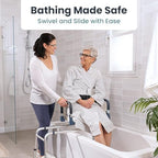 Sliding Shower Chair Tub Transfer Bench with Swivel Seat, Shower Bench for Elderly and Disabled, with Security Belt, 360 Rotation, Slides and Rotates, Adjustable,one Touch Slide Button, Dark Blue