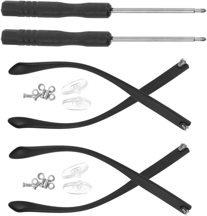FRCOLOR Universal Glasses Repair Kit with Tr90 Replacement Arms Screws Screwdrivers Nose Pads and Temple Tips for Eyeglasses and Sunglasses 2 Pairs 5.43In