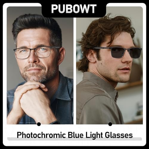 Blue Light Blocking and Night Vision Driving Glasses Men Metal Photochromic Lenses Computer Gaming Eyeglasses PT2012