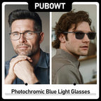 Blue Light Blocking and Night Vision Driving Glasses Men Metal Photochromic Lenses Computer Gaming Eyeglasses PT2012