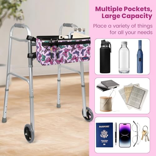 Walker Basket for Seniors, Walker Accessories, Folding Walker Bag with Large Capacity & Never Tipping Over, Best Gift- Gray (Not Fit Rollator Walkers) (Purple)