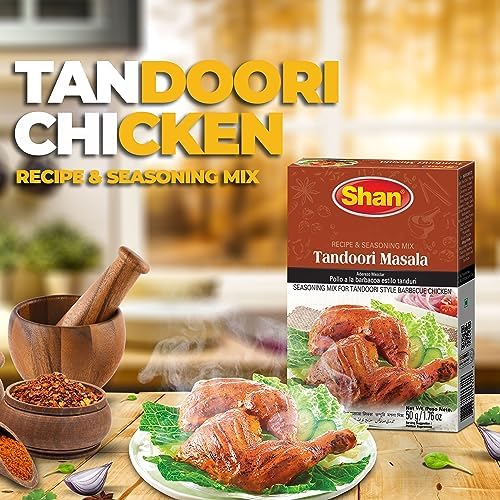 Shan - Tandoori Masala Seasoning Mix (50g) - Spice Packets for Tandoori Style Chicken (Pack of 6)